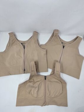 Prairie Wear HuggerPRIMA Bra + Bundle Beige Front-Zip Comfort Bras - Set of 3 M